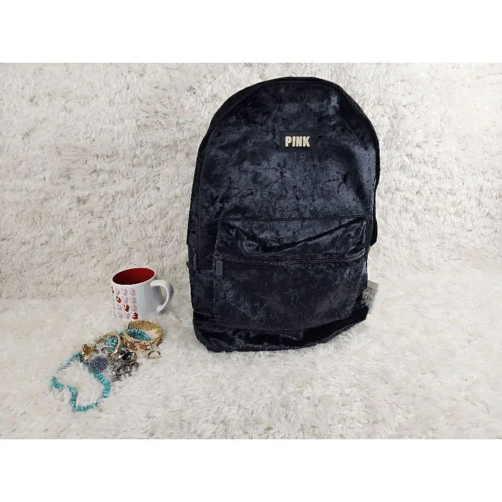 NWT Victoria's Secret Black Backpack Velour NWT
